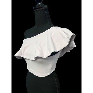 Susana Monaco One Shoulder Ruffle Crop Top Small PURPLE PASTEL Stretchy, SUMMER,